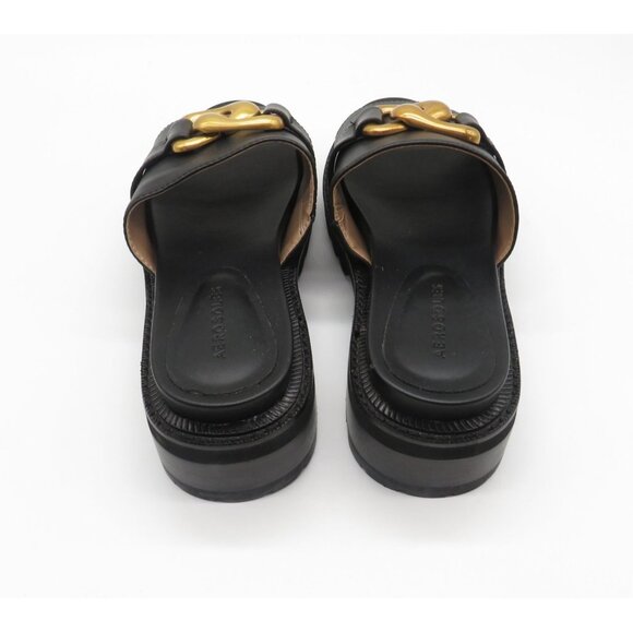 Aerosoles Lima Leather Slide Sandals With Gold Chain Detail Black Size 8M NEW - Picture 6 of 7